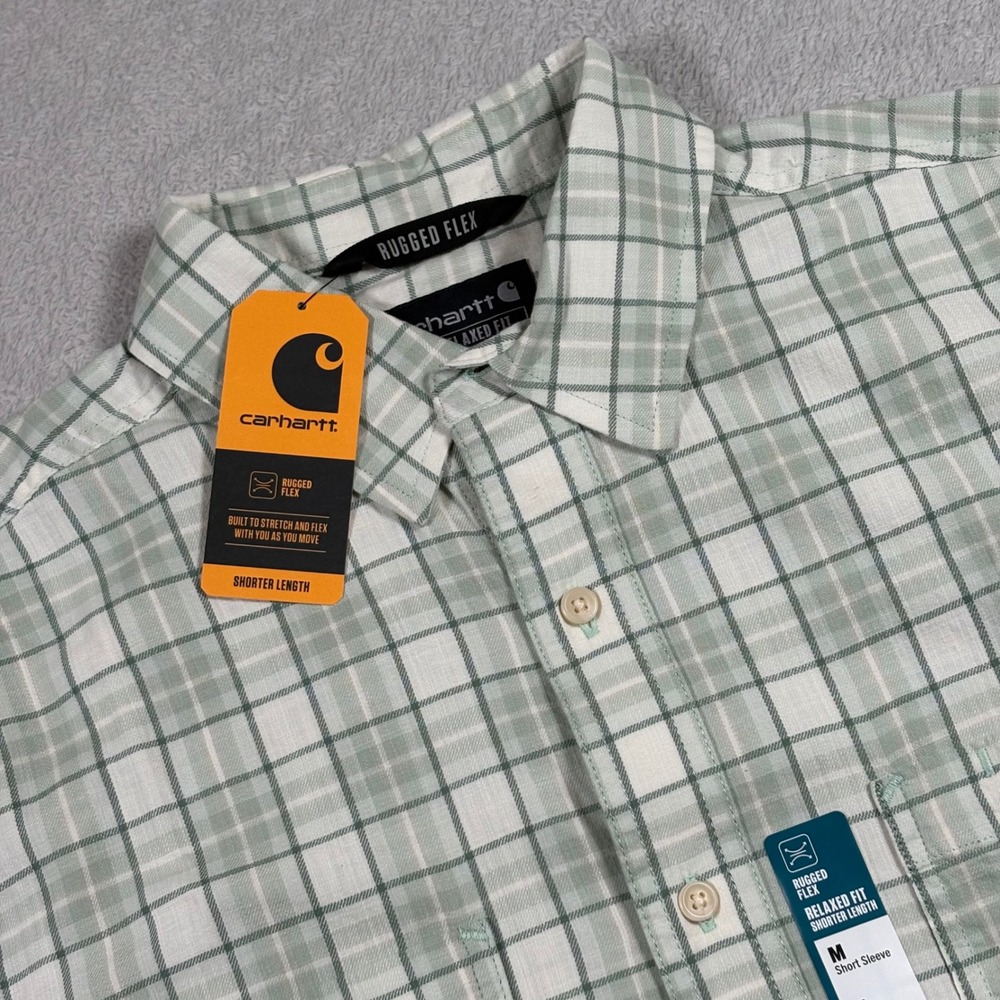 Carhartt Bozeman Rugged Flex Relaxed Fit Plaid Short Sleeve Shirt Green Mens M